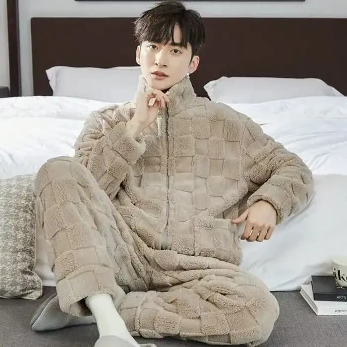 2025 Pyjamas à carreaux pour hommes corail vêtement de nuit en polaire dormir tenue