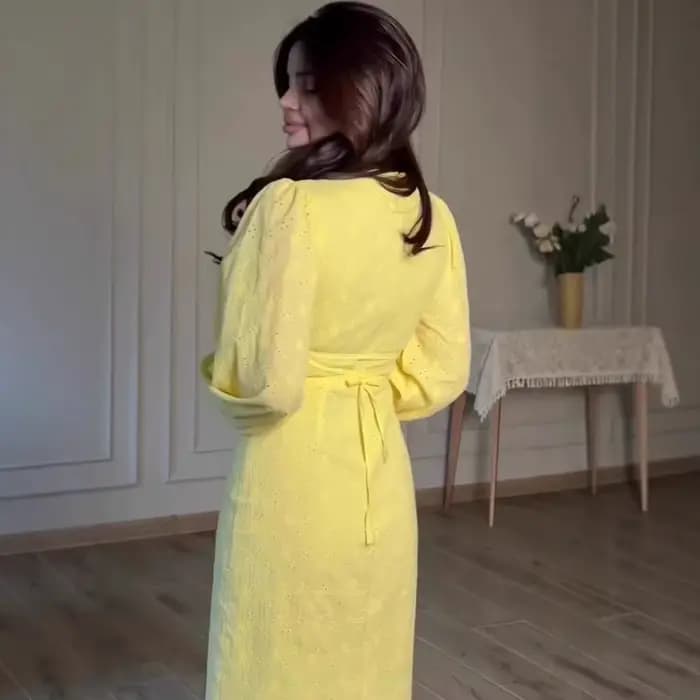 Robe longue pour femme, col en V, coupe trapèze, manches lanternes, taille ajustée, à lacets, élégante, style Y2K, streetwear, pour le travail, boutonnée, pour les vacances