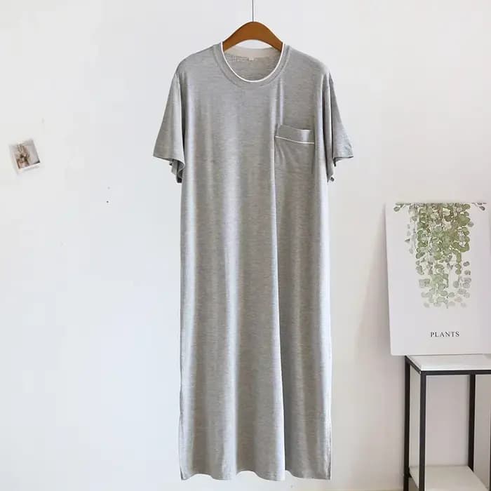 Chemise de nuit en modal avec poche pour homme, chemise de nuit une pièce, manches courtes, longueur