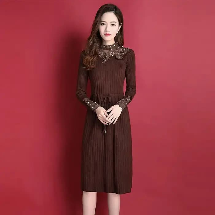 Robe longue en tricot de haute qualité pour femme, chemise à bascule de style occidental, Slim, pull