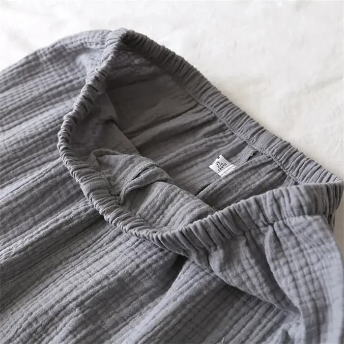 2025 nouveau été hommes pyjamas costume coton crêpe gaze couleur unie Simple à manches courtes chemise Shorts vêtements
