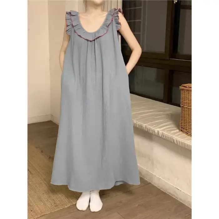 Robe pyjama femme Sexy dos nu chemise de nuit sans manches volants vêtements