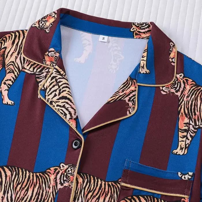Ensemble de pyjama personnalisé à imprimé tigre rayé pour femmes