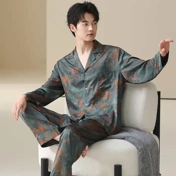 Hommes Pyjamas ensemble glace soie Satin automne à manches longues mode impression hommes Pyjamas co