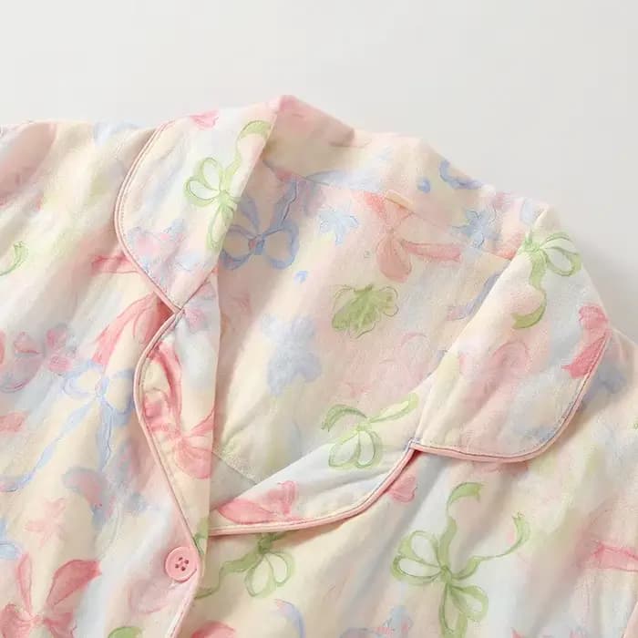 2025 printemps et automne femmes nouveau pyjama ensemble 100% coton crêpe à manches longues pantalon mignon maison deux