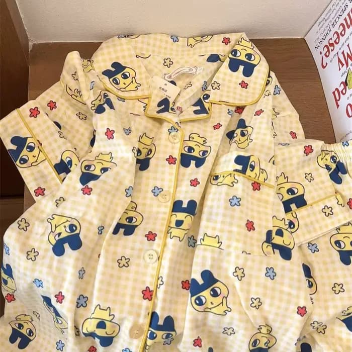 Ensemble pyjama imprimé Tamagotchi – Vêtements de nuit d'été en coton à manches courtes pour femmes (Shorts et haut