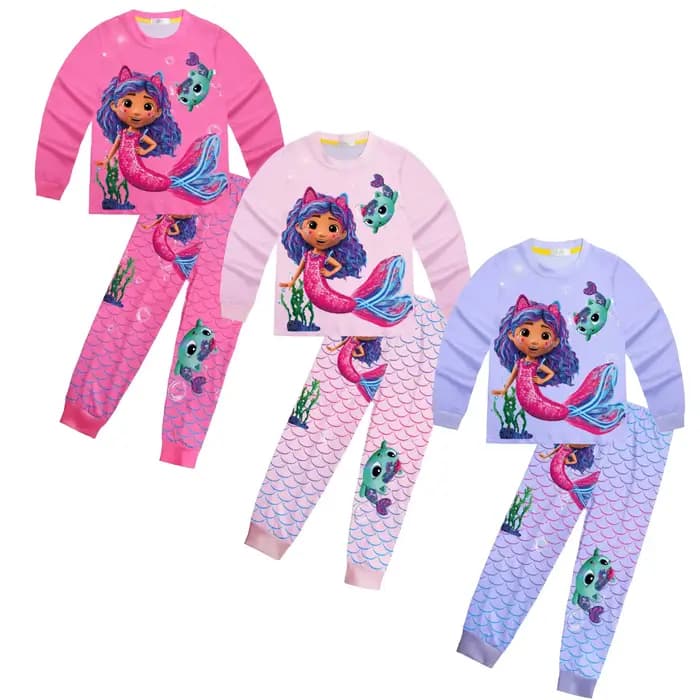 2025Gabby DollHouse filles vêtements dessin animé imprimé pyjamas mignon sirène Gabby's t-shirt pantalon ensemble