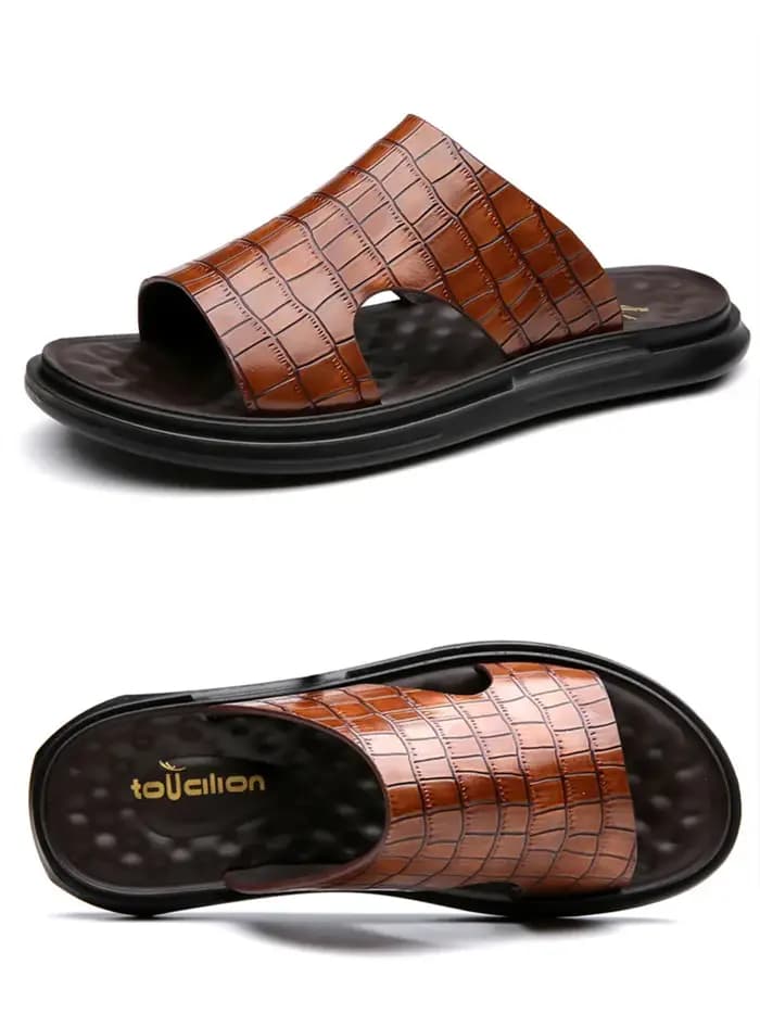 Chaussons pour hommes été nouveau Style respirant loisirs en plein air semelle souple antidérapant imperméable en cuir de vache pantoufles chaussures pour homme