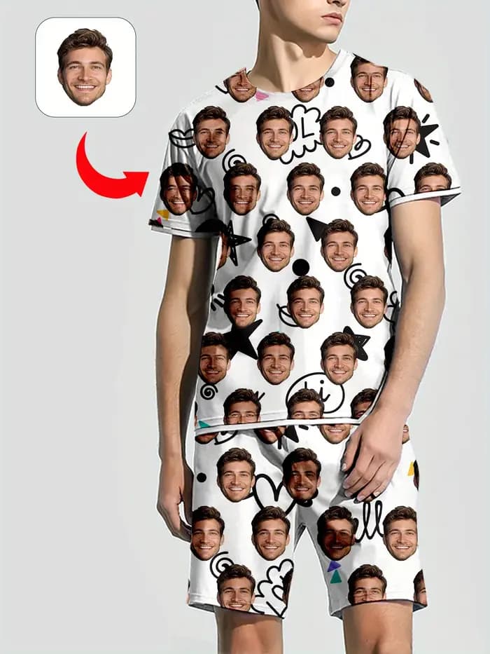 Photo personnelle personnaliser pyjamas confortable ample maison ensemble saint valentin cadeau hommes femmes visage
