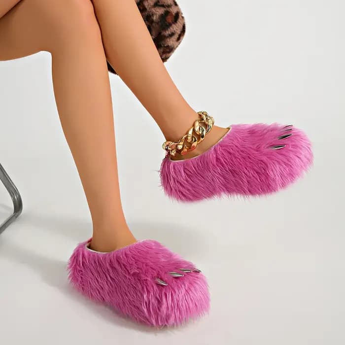 Pantoufles Y2K à griffes de monstre en peluche