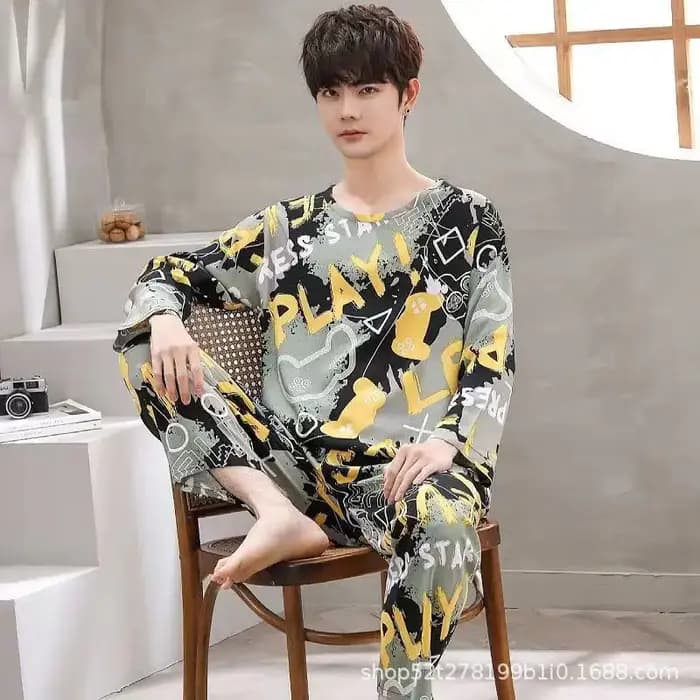 Nouveaux hommes printemps et automne rayé loisirs pyjamas ensembles garçons à manches longues vêtements de maison