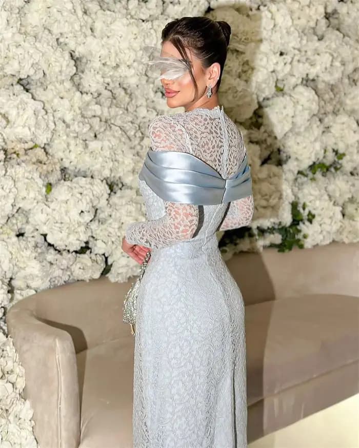 Contessa dubaï dentelle Spaghetti sangle fermeture éclair robe de bal col carré manches longues فساتmaveraات longueur cheville Srobes de soir