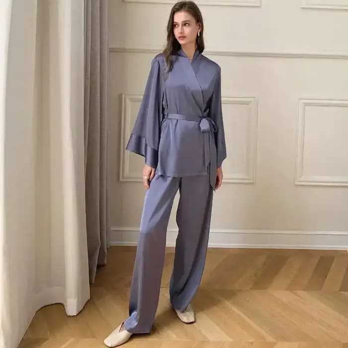 Pyjama en mousseline de soie à manches longues pour femmes, vêtements de maison en satin, glace fran