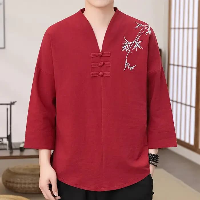 Robe Zen brodée de feuilles de bambou pour hommes, coupe ample, élégante, traditionnelle chinoise, Kung Fu, méditation, vêtements élégants respirants