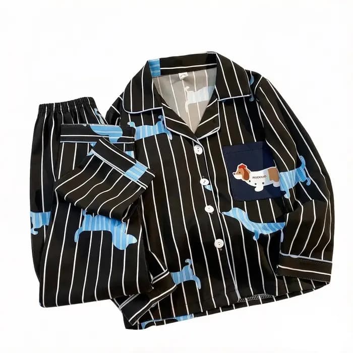 Ensemble de pyjama à motif de chiot, comprenant un haut à manches longues et un pantalon assorti, vêtement d'intérieur confortable.