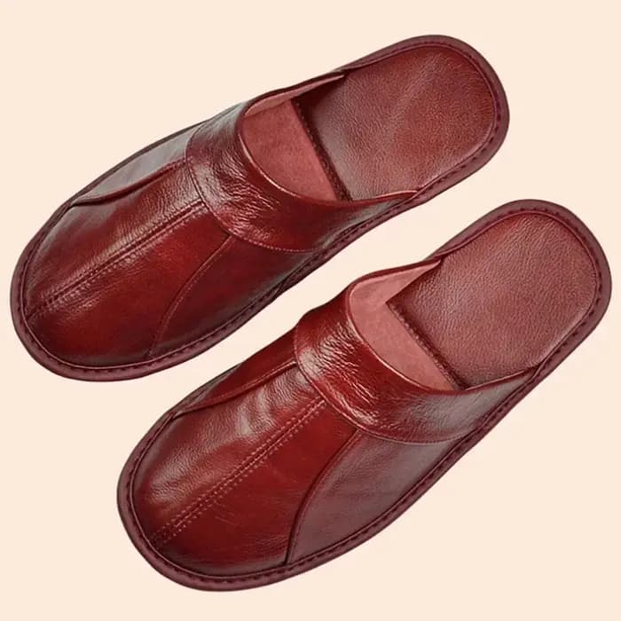 Pantoufles en cuir de vache véritable pour hommes et femmes