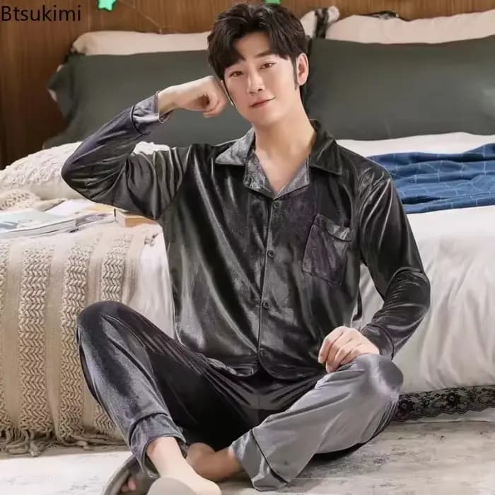 Nouvel ensemble pyjama homme 2026 à manches longues et pantalon