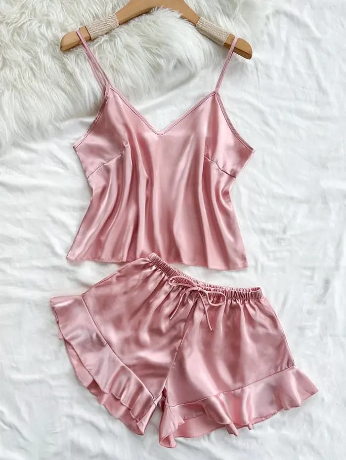 Nouveau Satin femmes pyjama ensemble décontracté ample et mince