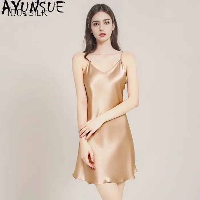 AYUNSUE Robe de Nuit en Soie de Mûrier 100% Véritable 16mm pour Femme