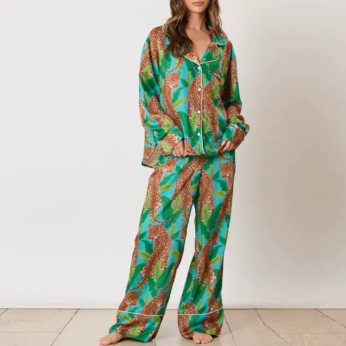 Hirigin-Ensemble pyjama imprimé léopard pour femme