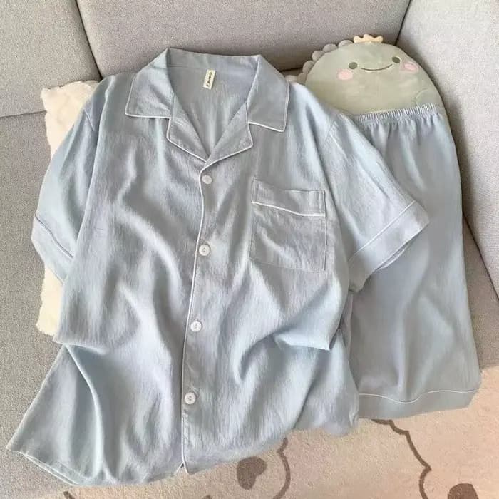Ensemble de pyjama de luxe français pour homme, nouvelle collection été 2026, bleu clair uni, doux e