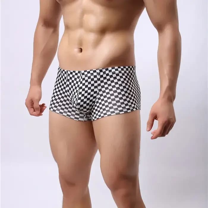 Boxer de Marque en Coton pour Homme, Sous-Vêtement Respirant à Carreaux, Doux