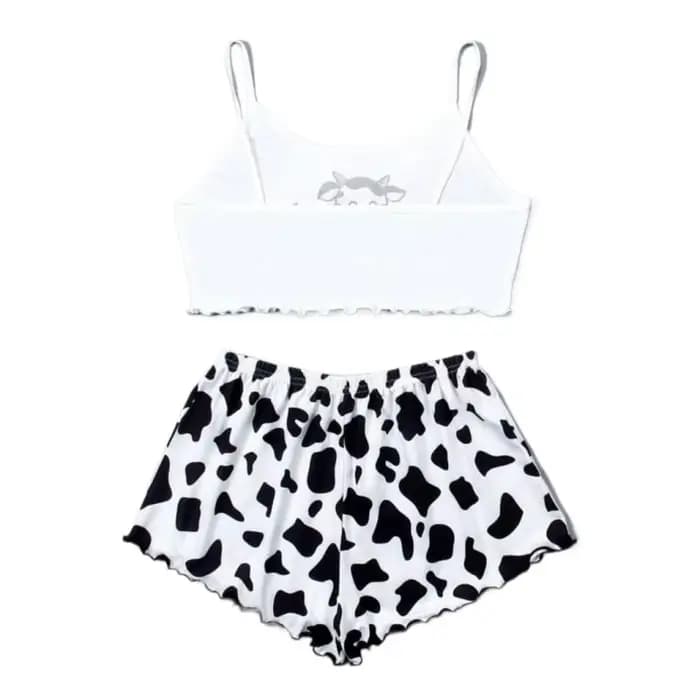 Mignon vache imprimé haut sans manches et short vêtements de nuit pour femmes 2 pièces pyjamas ensemble décontracté
