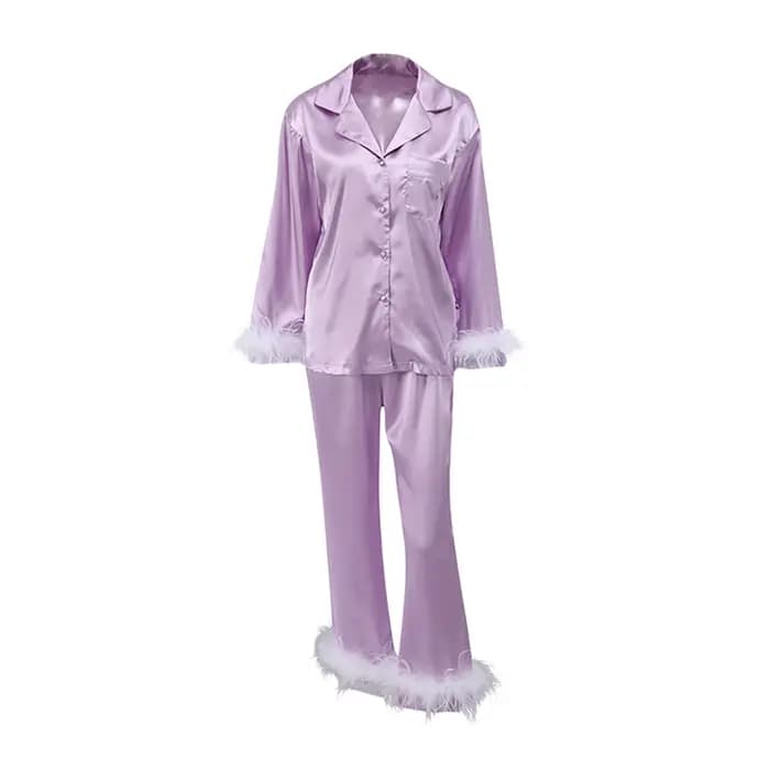 Ensemble pyjama 2 pièces en Satin de soie pour femmes