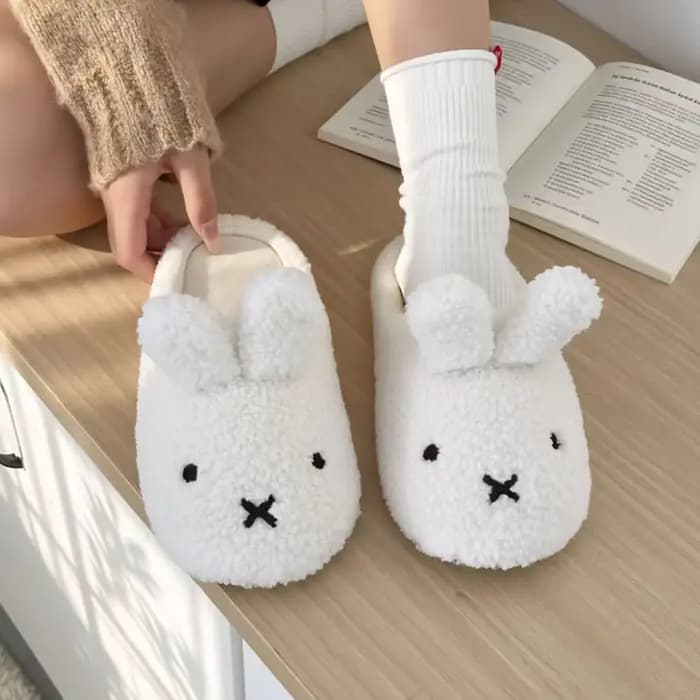 Miffy hiver confort chaud dessin animé mignon anti-dérapant pantoufles Kawaii en peluche coton
