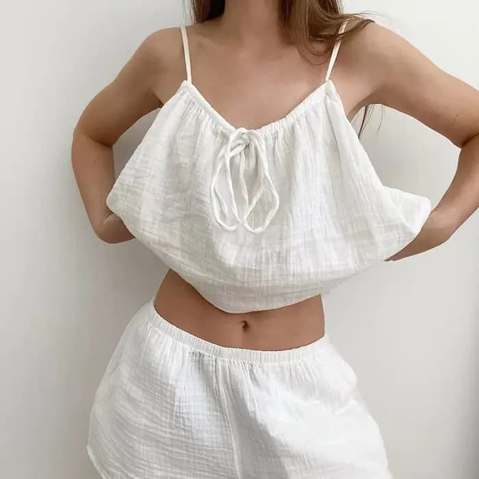 Nouvel ensemble de pyjama d'été 2026 pour femme, en pur coton, avec short à bretelles, confortable, 2 pièces, vêtements décontractés pour la maison, style Y2K, vente chaude