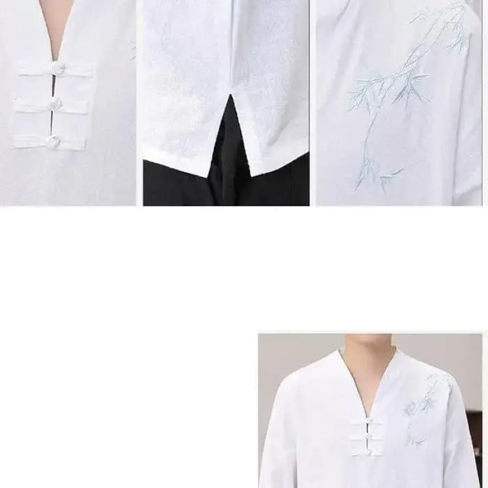 Robe Zen brodée de feuilles de bambou pour hommes, coupe ample, élégante, traditionnelle chinoise, Kung Fu, méditation, vêtements élégants respirants