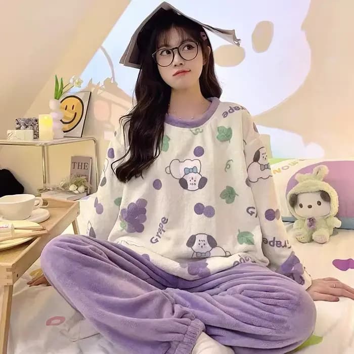 Ensemble de pyjama en flanelle pour femmes, automne et hiver, pantalon à manches longues avec doublure en polaire, vêtements de maison chauds, amples et doux.