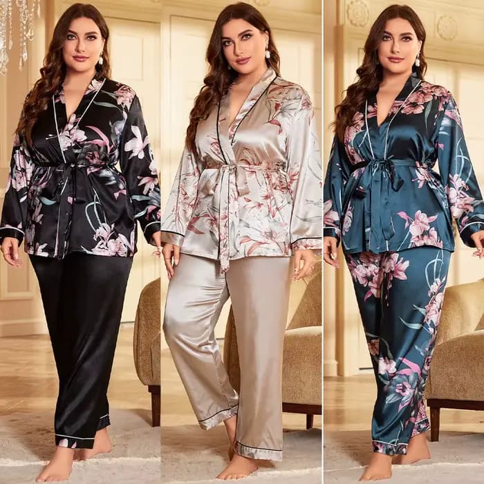 Ensemble pyjama grande taille 4XL 5XL, vêtements de nuit décontractés pour femmes, chemise et pantalon en Satin, vêtements de salon doux pour la maison, 2 pièces