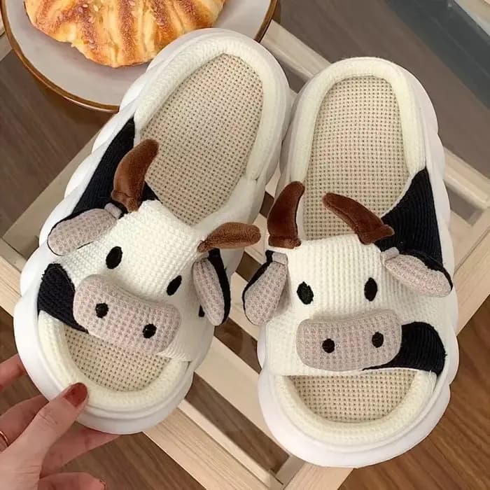 Litfun hiver lin chaussons pour femmes semelle souple diapositives intérieures mignon dessin animé motif maison