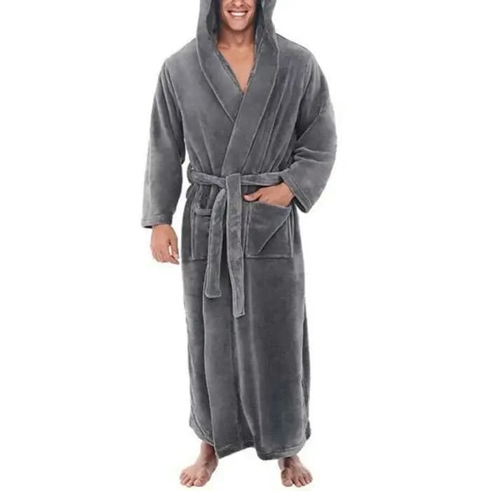 Lâche hommes flanelle Robe hiver longue Robe maison Robe vêtements de nuit couleur unie poches hiver