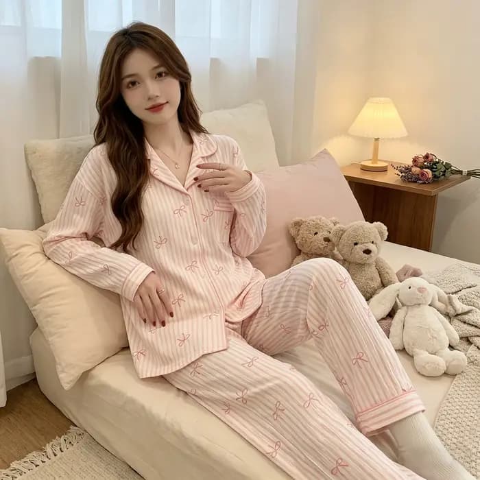 Nouvel ensemble de pyjama décontracté en tissu froissé à manches longues pour étudiantes et femmes