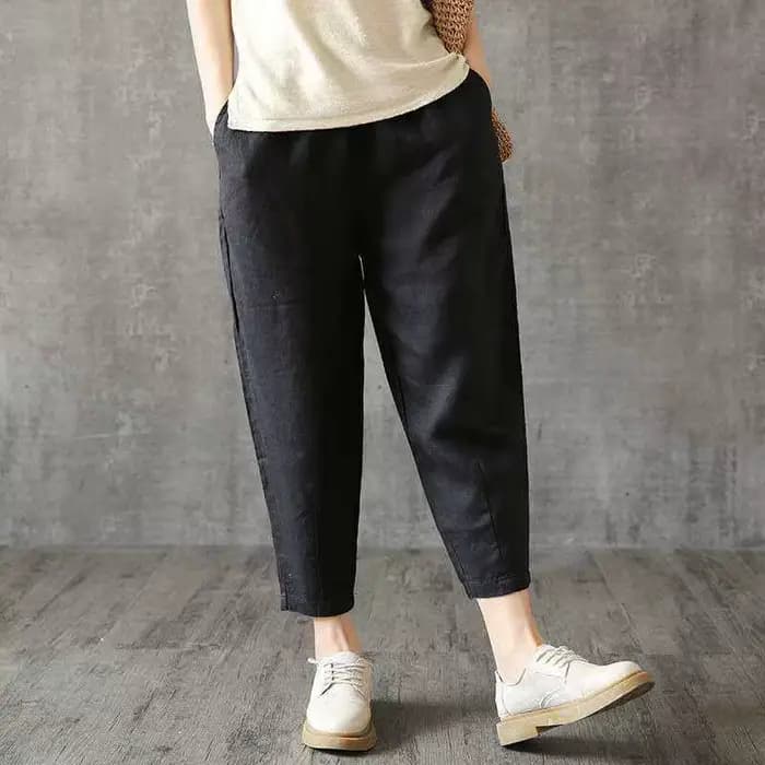 Sarouel en coton et lin pour femme, pantalon décontracté, été