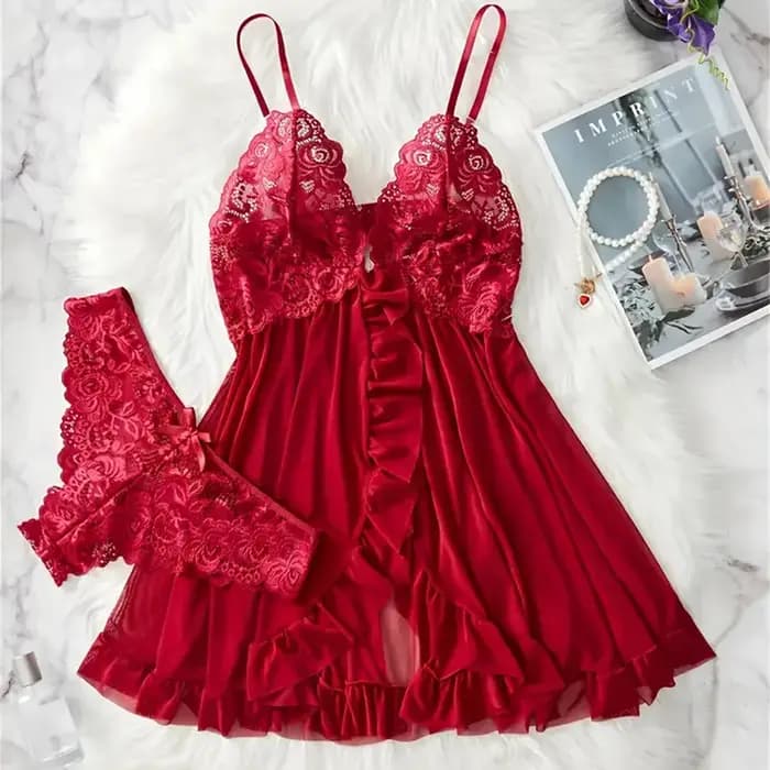 Ensemble de Lingerie en dentelle contrastée bleue