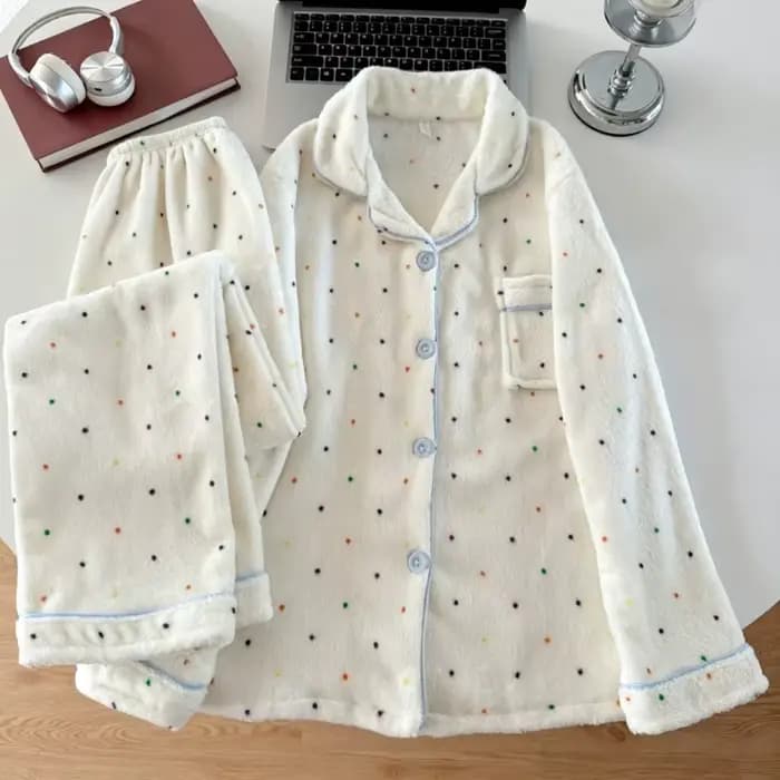 Ensemble de pyjama pour femme avec imprimé de lettres, mignon, chaud pour l'hiver, décontracté, doux