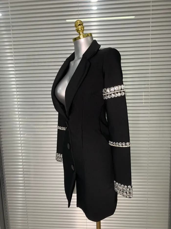 Robe à bandes pour femmes, flambant neuf, Sexy, décolleté en V profond, manches longues, Blazer perl
