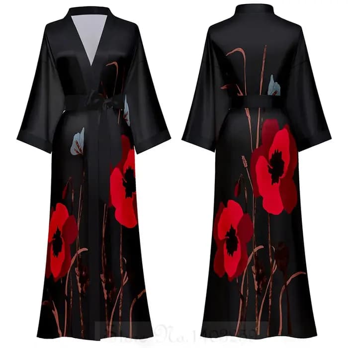 Style chinois imprimé femmes longue Robe chemise de nuit rétro Satin vêtements