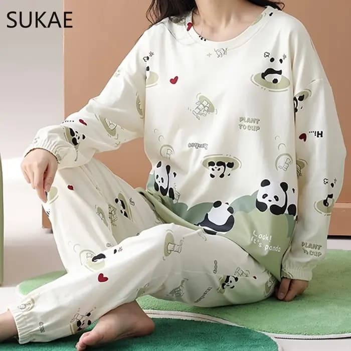100% coton pyjamas pour femmes à manches longues bas mignon Pandas impression nouveau printemps automne Pjs avec
