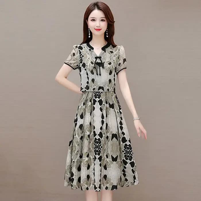 Robe midi élégante à imprimé perlé et boutonnée, effet deux pièces, pour femme, nouvelle collection été, ample, polyvalente, en mousseline, style vintage