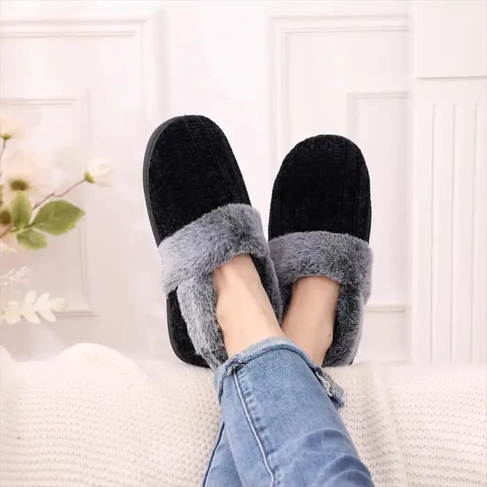 Litfun hiver fourrure chaussons pour femmes mousse à mémoire de forme fermé dos diapositives