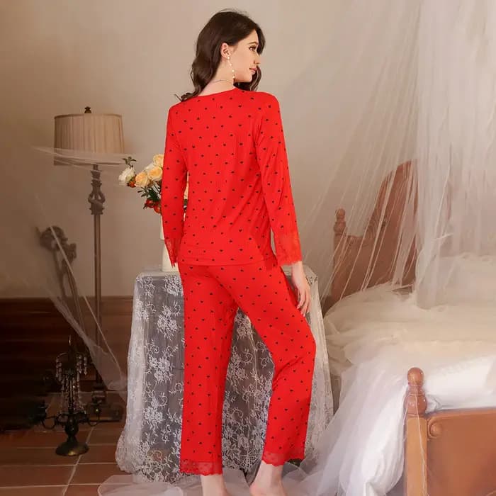 Ensemble de pyjama pour femmes avec imprimé cœur rouge