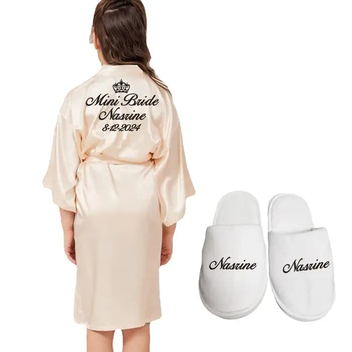 Ensemble de Robes de Chambre à Fleurs Personnalisées avec Nom et Date, Peignoir de Mariage, Pyjama,