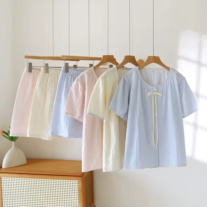 2025 nouveaux pyjamas d'été pour femmes à manches courtes Shorts vêtements de nuit 2 pièces ensemble 100% coton