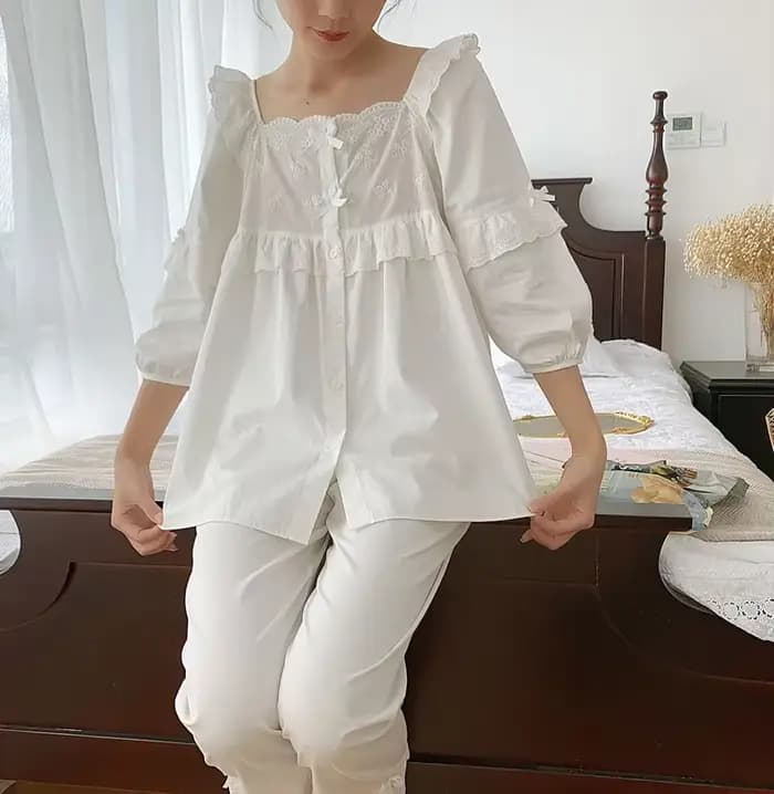 Ensemble de pyjama à col carré Lolita pour femme