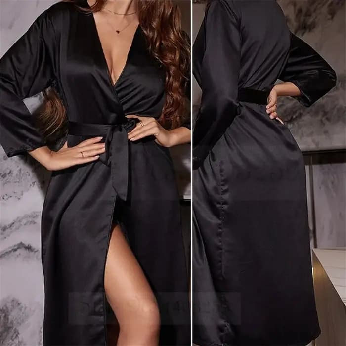 Peignoir Kimono Long en Satin pour Femme, Vêtements de Maison Sexy, Lingerie de Nuit, Printemps et Automne