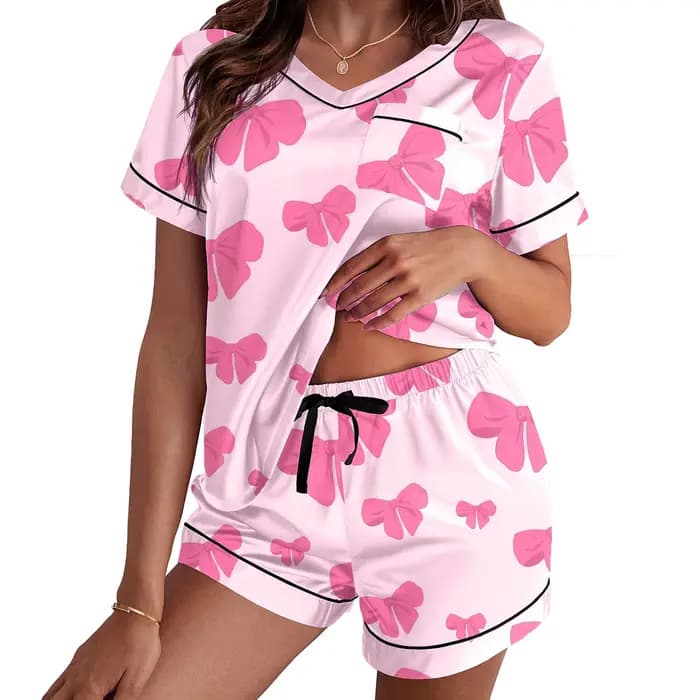 Léon's Day-Pyjama en satin imprimé cœur pour femme